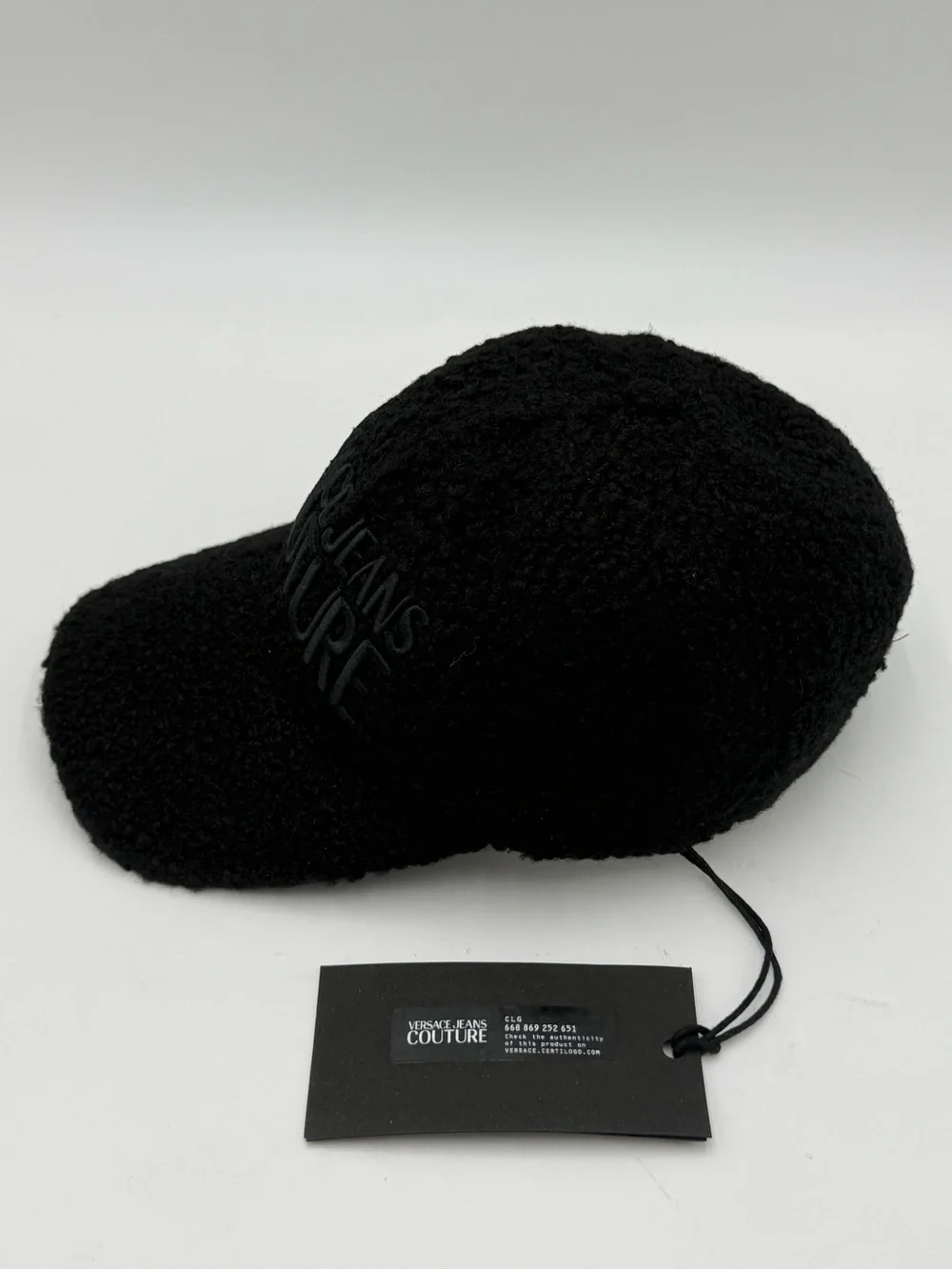 NWT Versace Jeans Couture Black Bouclé Teddy Baseball Cap Hat Logo AUTHENTIC